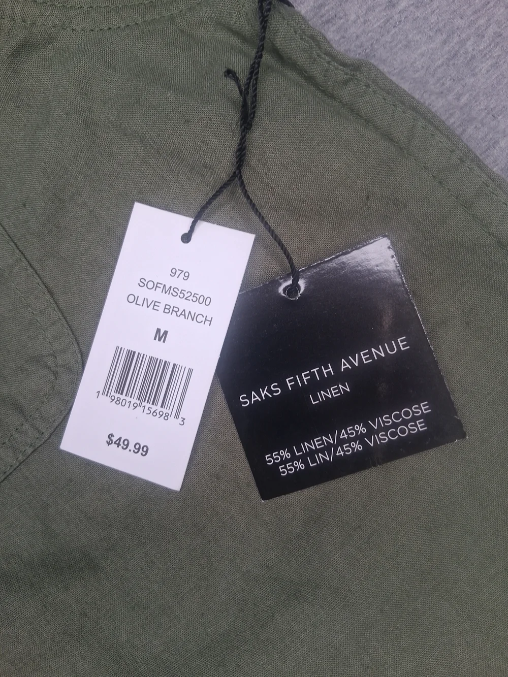 NWT Saks Fifth Avenue 3 Button  Pullover Shirt Men's  Roll Tab Sleeve Size M